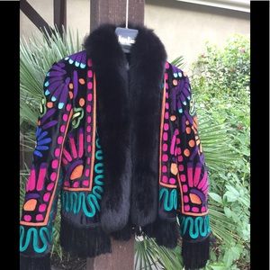 Authentic ZANDRA RHODES fur and Embroidered Jacket